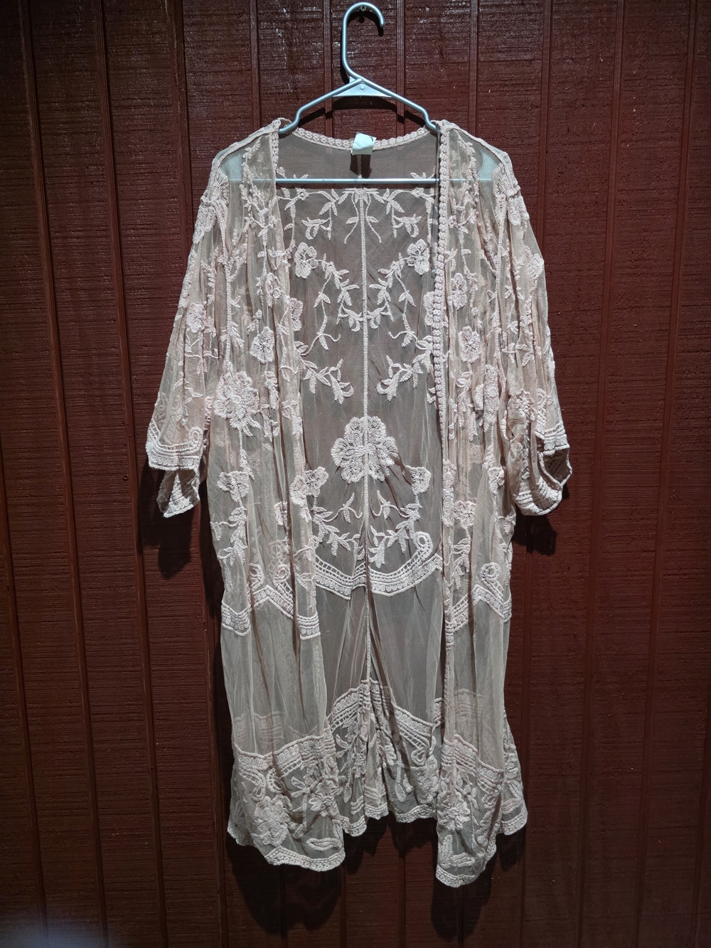 Sheer Floral Embroidered Duster Robe - Blush Pink